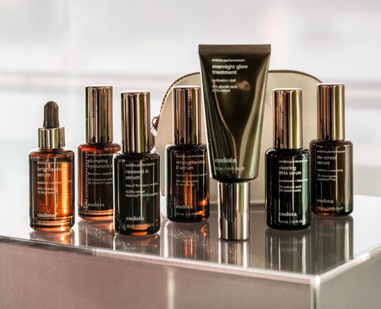 endota's range of serums displayed on bench