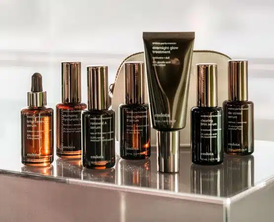 endota's range of serums displayed on bench